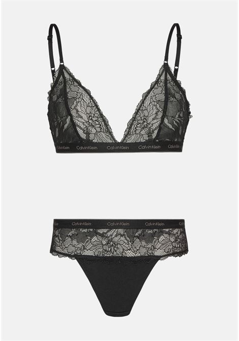 Set intimo in pizzo floreale trasparente nero da donna CALVIN KLEIN | 000QF7989EUB1